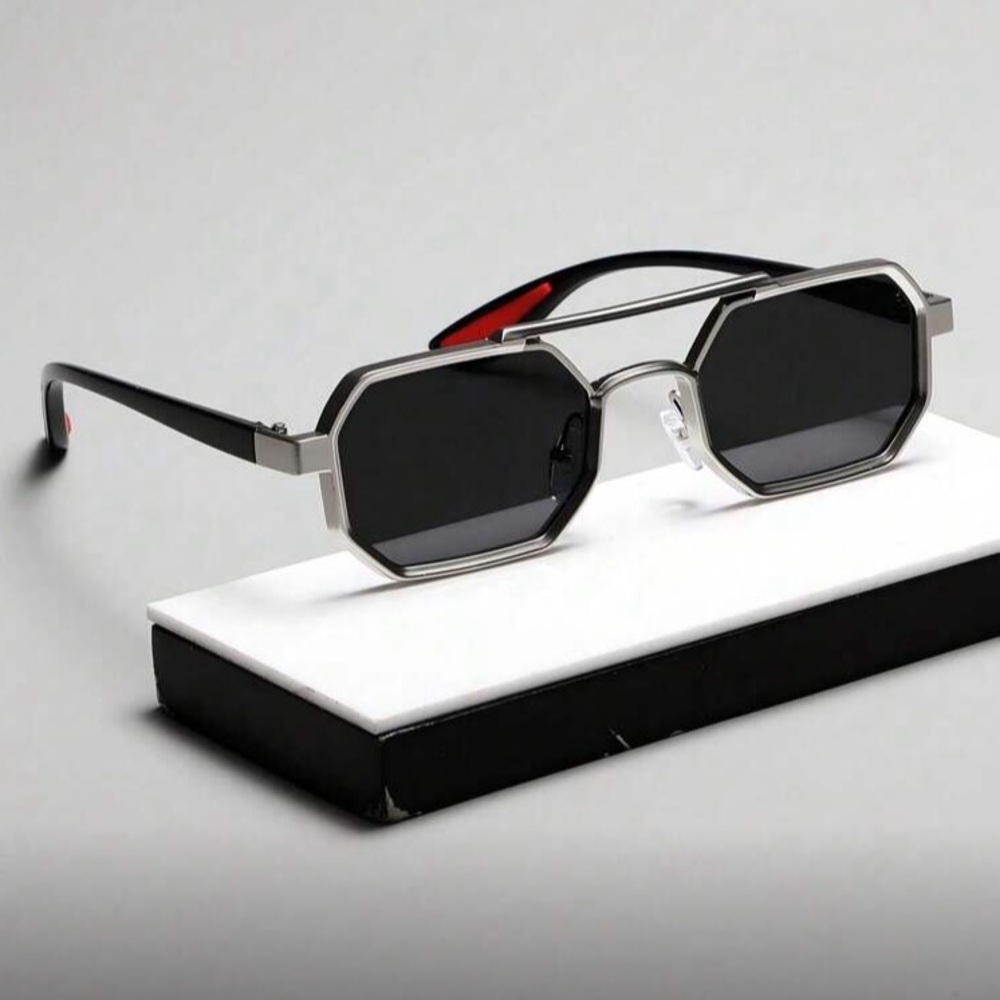Stylish Black and Silver Geometric Sunglasses